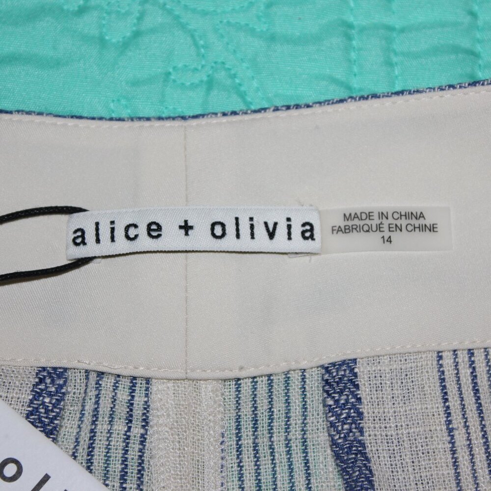 Alice & Olivia Womens Linen Blend High Waist Shorts Blue Striped Size 14 NWT - Picture 4 of 9